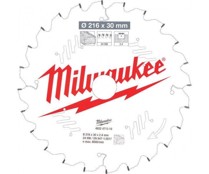 Пильный диск Milwaukee для торцовочной пилы по дереву 216x30x2,4x24