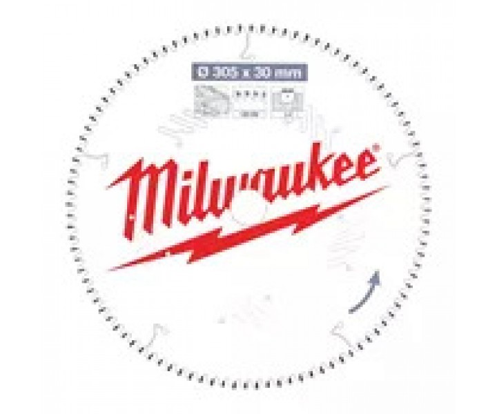 Пильный диск Milwaukee для торцовочной пилы по дереву 305x30x3,0x60 скошенные зубья отрицат. угол