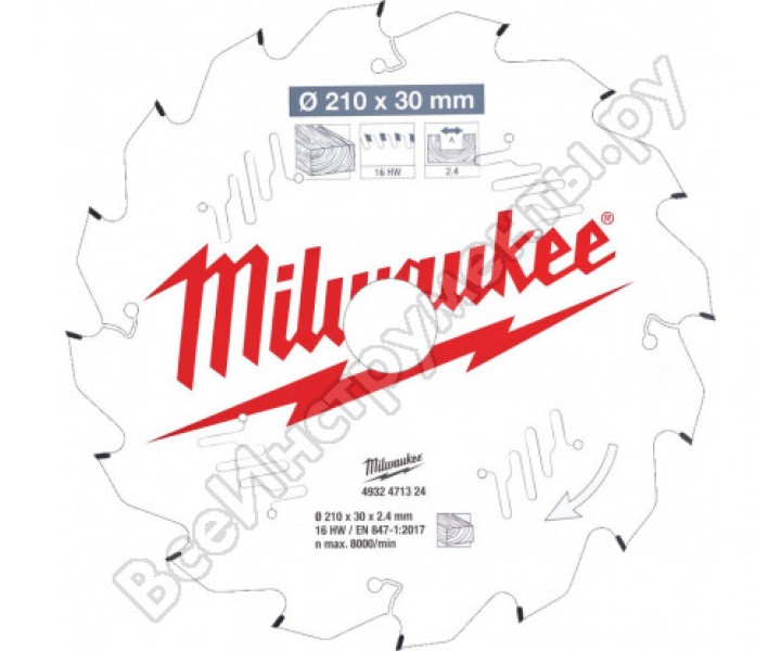 Пильный диск Milwaukee для торцовочной пилы по дереву 210x30x2.4x16