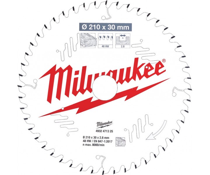 Пильный диск Milwaukee для торцовочной пилы по дереву 210x30x2.8x48