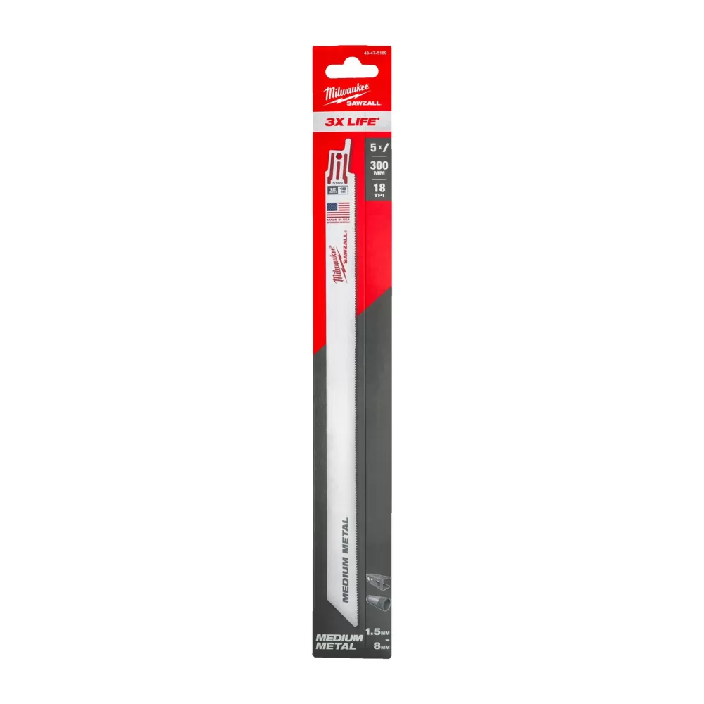 Полотно для сабельной пилы по металлу Milwaukee THIN KERF 300 мм/ шаг зуба 1.4 мм (5 шт) (экоупак.) (замена для 48005189) (Арт. 48475189)