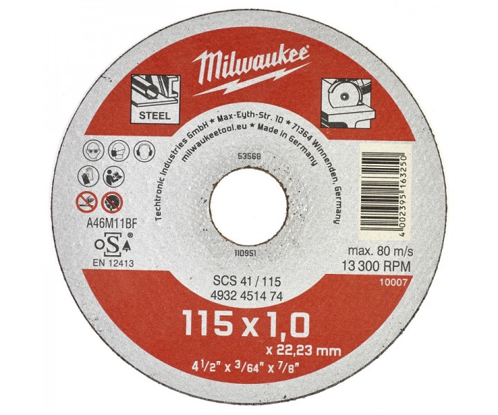 Отрезной диск Milwaukee по металлу SCS 41 / 115 X 1 X 22 мм