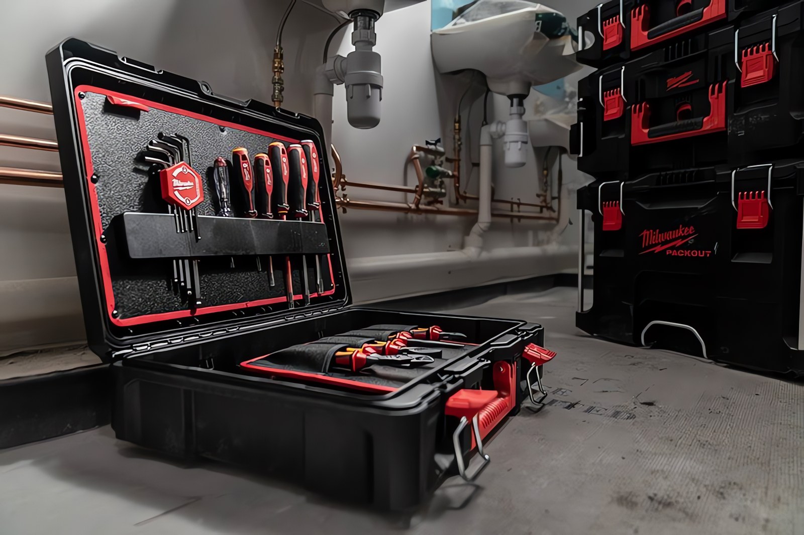 MILWAUKEE® представляет готовые и сборные наборы PACKOUT™ для электриков и сантехников — для максимального порядка и защиты инструмента.